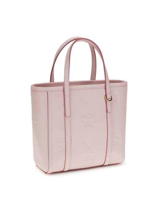 MCM Pink Toni Small Tote Bag With Embossed Maxi Visetos Motif