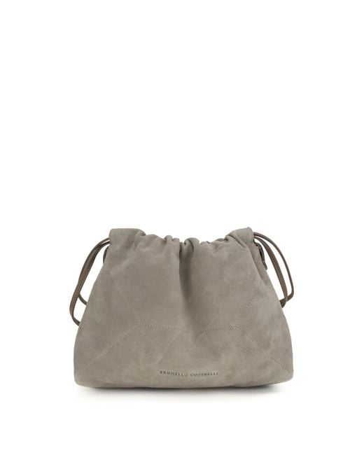 Brunello Cucinelli Gray Suede Pouch Ice