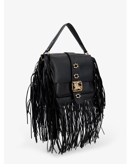 Burberry Black Rider Leather Shoulder Bag With Fringed Edges