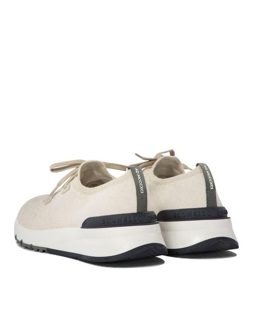 Brunello Cucinelli White Cotton Chiné Knit Sneakers