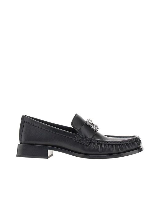 Roger Vivier Black Crystal Buckle Leather Loafers