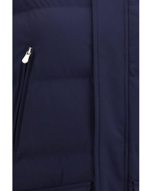 Brunello Cucinelli Blue Nylon Hooded Jacket for men