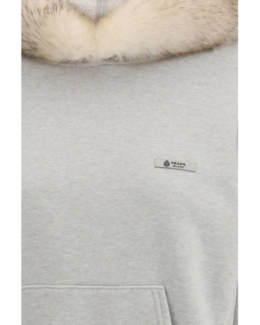 Prada Gray Hoodie Features A Hood Lined