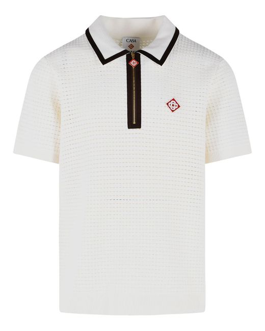 Casablanca White Waffle Stitch Wool Polo Shirt for men