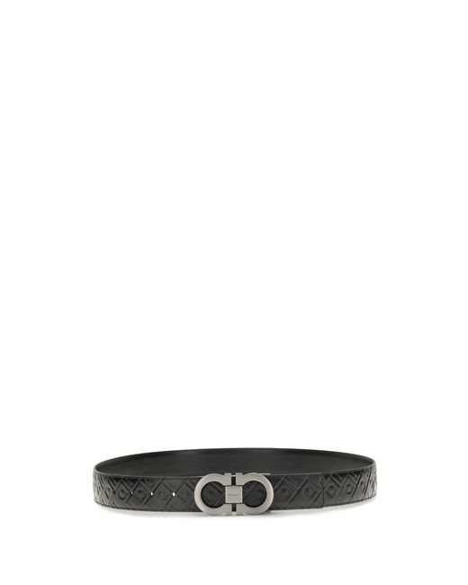 Ferragamo White Leather Belt Gancini Reversible for men