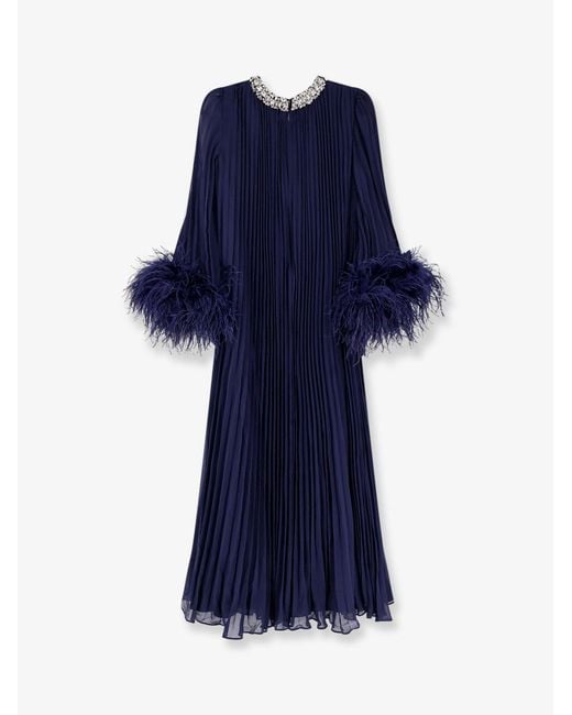 Self-Portrait Blue Self Portrait Chiffon Long Dress With Ostrich Feathers