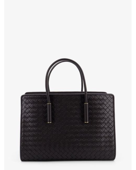 Bottega Veneta Black Barbara Leather Handbag With Intrecciato Motif