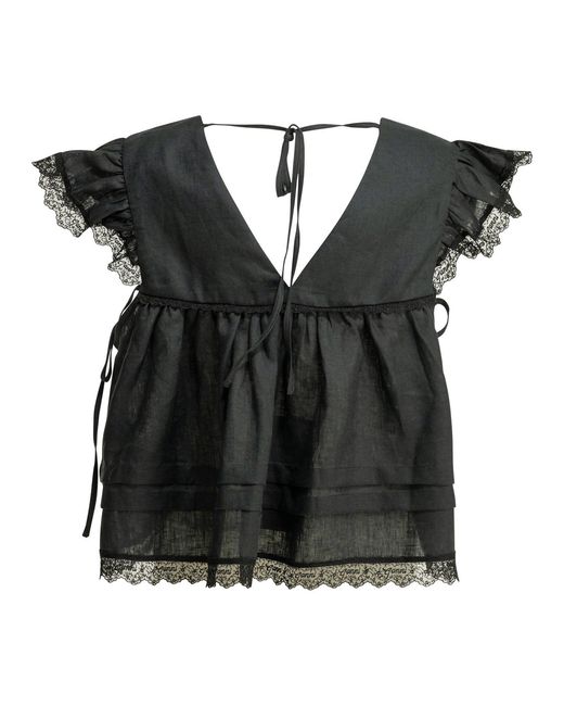 Ganni Black Linen Blouse