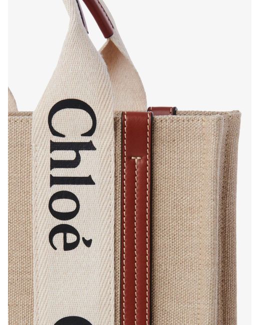 Chloé Pink Woody Linen And Leather Crossbody Bag