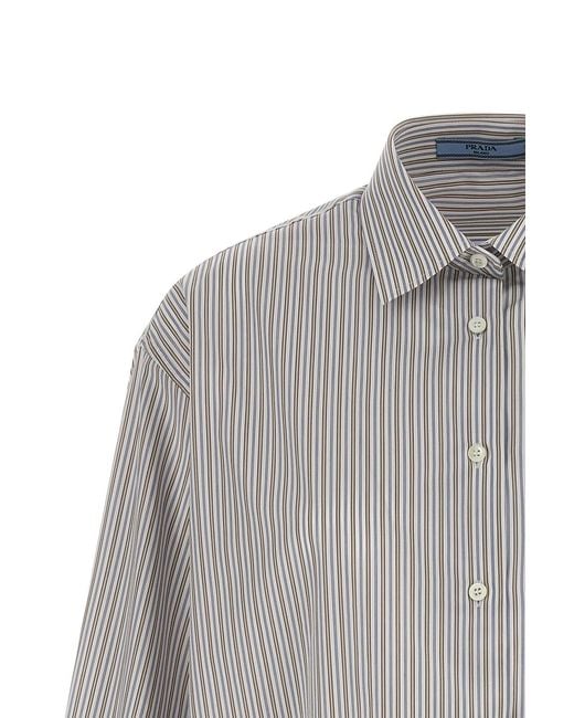 Prada Gray Cotton Striped Shirt for men