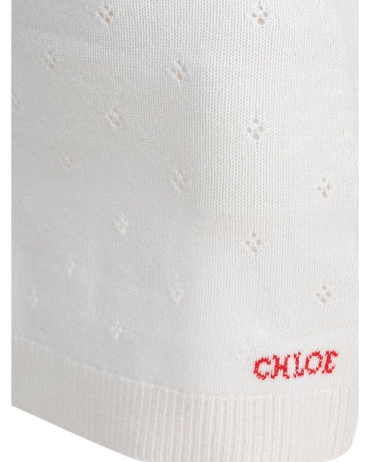 Chloé White Openwork Wool And Cashmere Miniskirt
