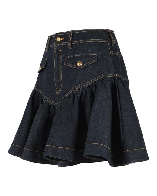 Zimmermann Black Frill Onyx Flared Hem Denim Mini Skirt
