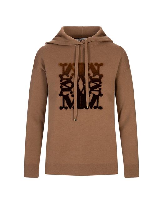 Max Mara Brown Virgin Wool Hooded Sweater