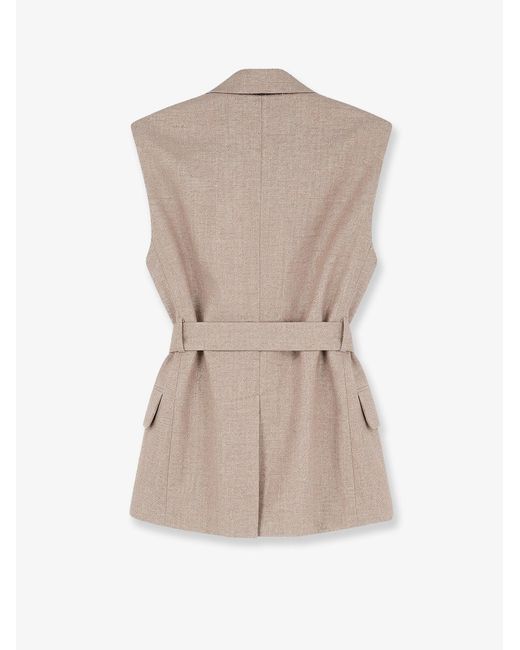 Brunello Cucinelli Natural Sleeveless Linen Blazer