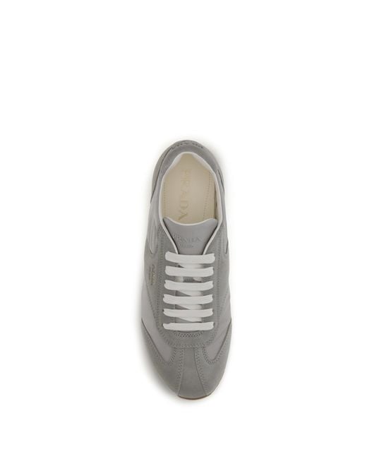 Prada White Suede And Fabric Sneakers