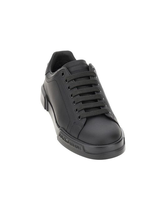 Dolce & Gabbana Black Nappa Leather 'Portofino' Sneakers for men