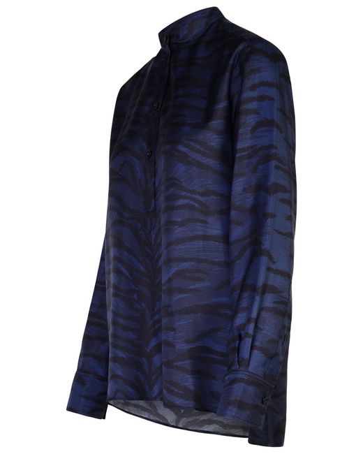 Stella McCartney Blue Tiger Print And Silk Shirt