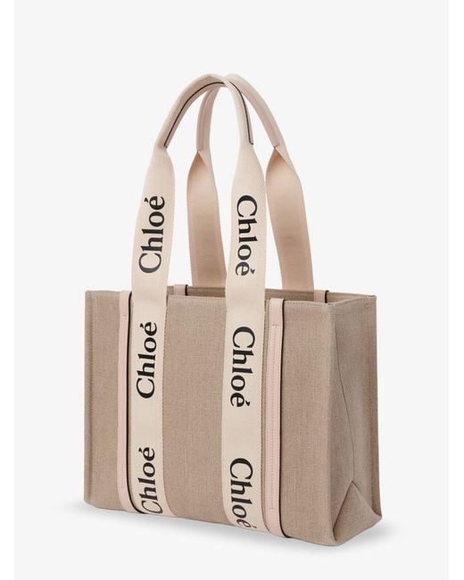 Chloé Natural Woody Linen Shoulder Bag With Leather Inserts