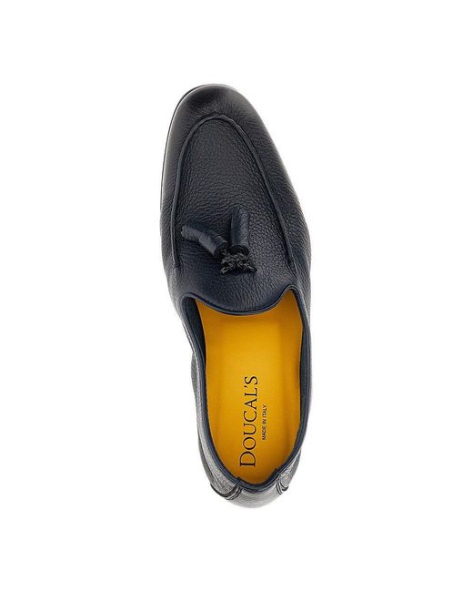Doucal's Blue Grained Leather Loafers for men