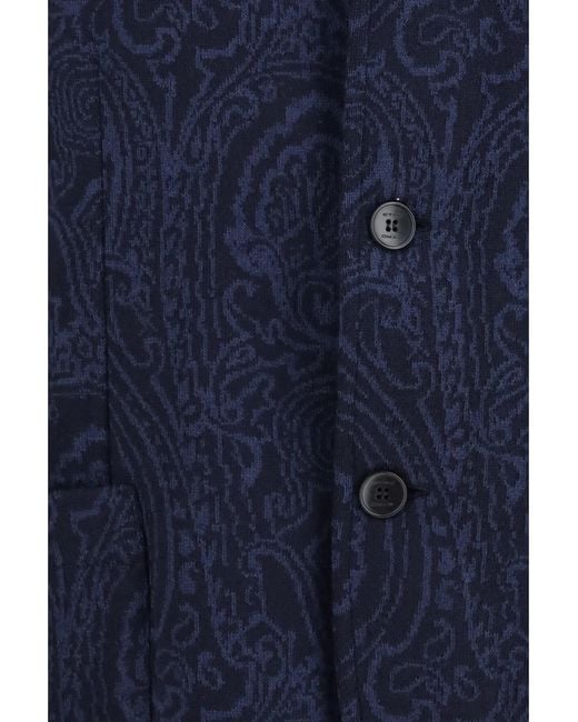Etro Blue Single-Breasted Arnica Jacquard Wool-Blend Jacket for men