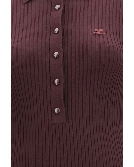 Courreges Purple Rib Knit Polo Long Dress