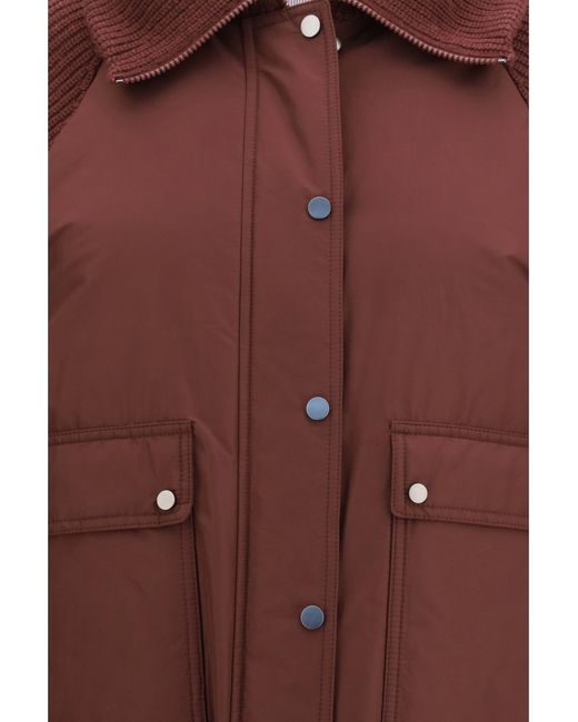 Brunello Cucinelli Red Down Jacket With Wool Sleeves