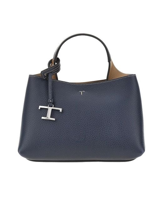 Tod's Blue Grained Leather Micro Shopping Bag