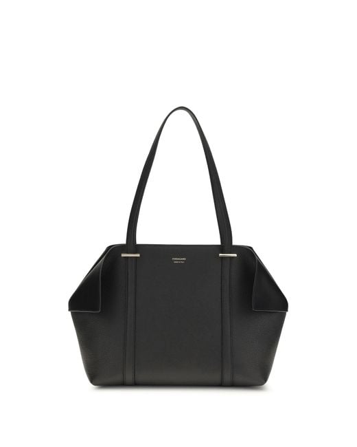 Ferragamo Black Leather Tote Bag