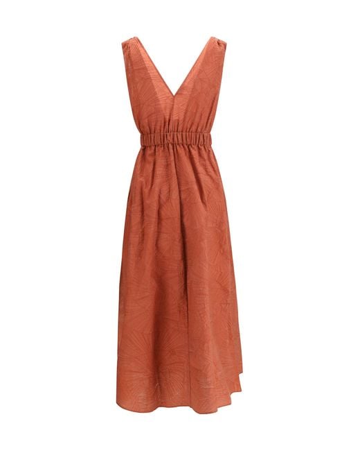 Brunello Cucinelli Multicolor Midi Dress With Floral Motif