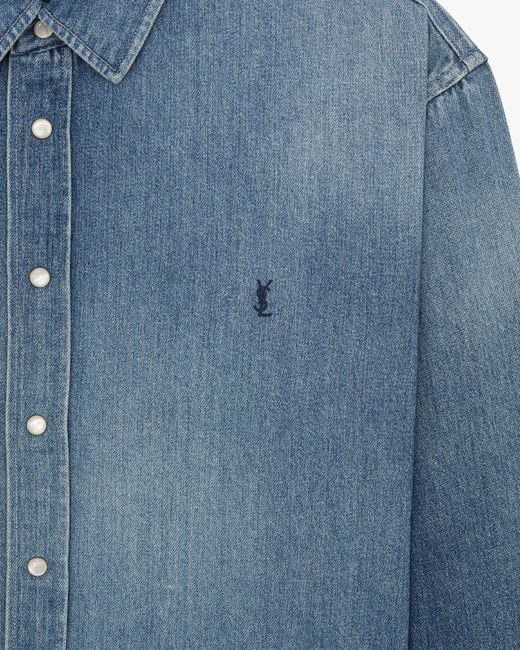 Saint Laurent Blue Denim Shirt With Logo