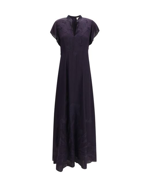 Women's Blue Forte_Forte Crêpe De Chine Dress With Iris Velvet Embroidery
