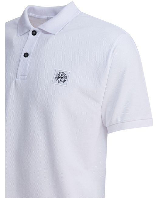 Stone Island White Organic Cotton Piqué Polo Shirt for men