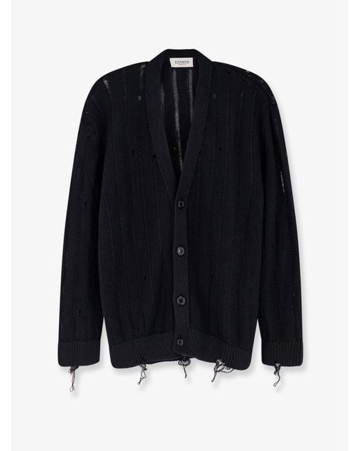 Laneus Blue Cotton Cardigan With Destroyed Effect for men