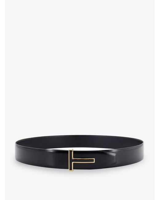 Tom Ford White Leather Belt With Metal Logo Buckle for men