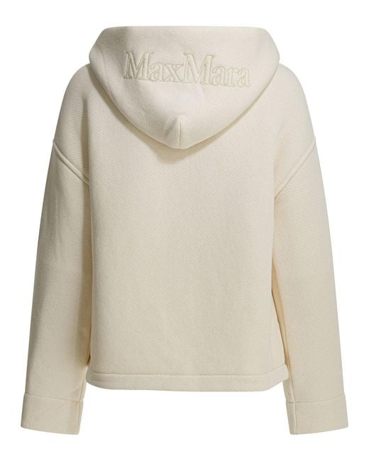 Max Mara Pure Natural Hooded Sweatshirt With Tone-on-tone Logo Sweatshirts White