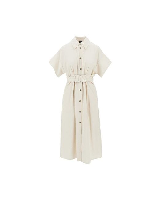 Pinko White Cotton Midi Shirt Dress