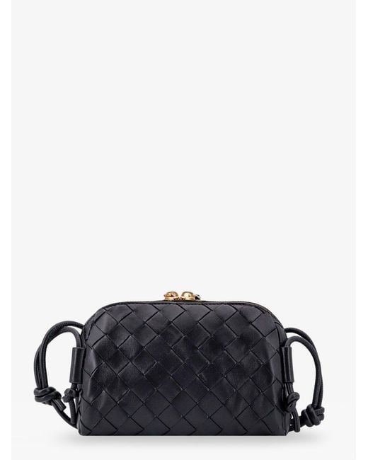 Bottega Veneta Black Leather Shoulder Bag With Intrecciato Motif