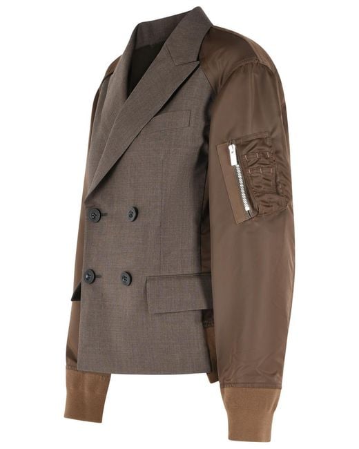 Sacai Brown Wool Blend Blazer