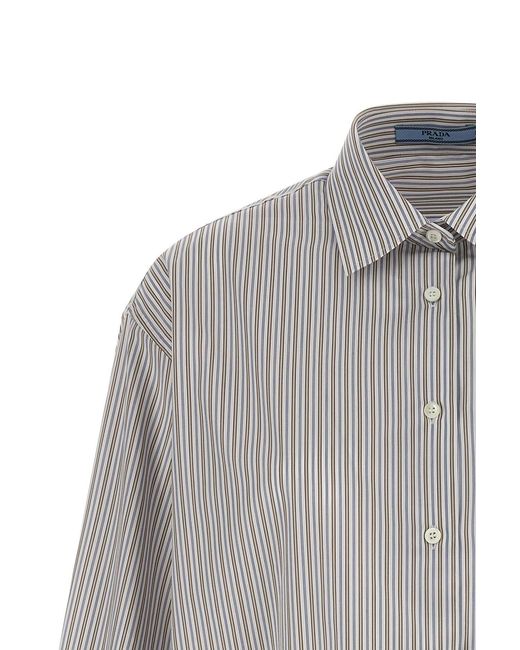 Prada Gray Cotton Striped Shirt for men