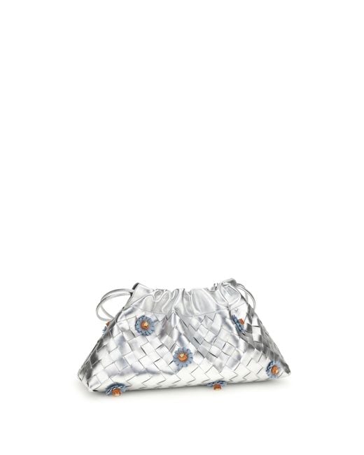 Bottega Veneta White Dustbag Clutch Bag With Floral Appliquãs