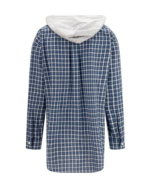 Miu Miu Blue Checked Hooded Shirt