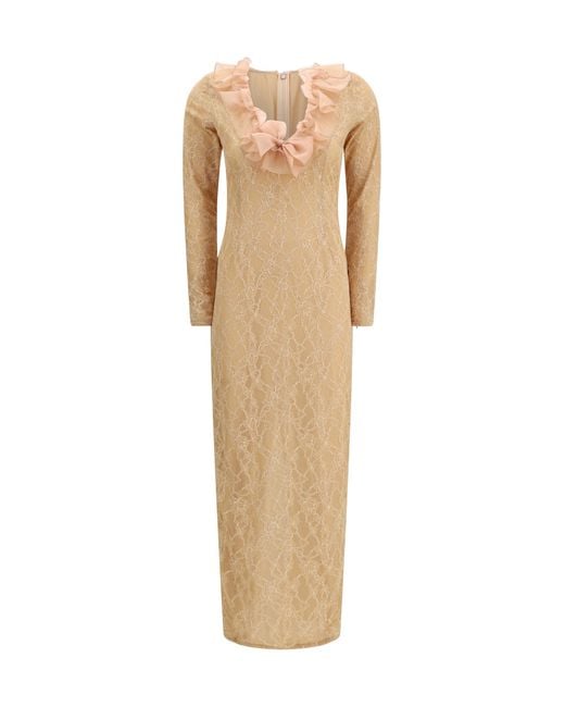 Alessandra Rich Natural Stretch Lace Evening Dress