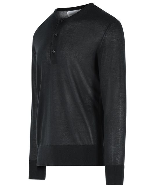 Seven Gauge Black Serafino Lyocell Sweater for men