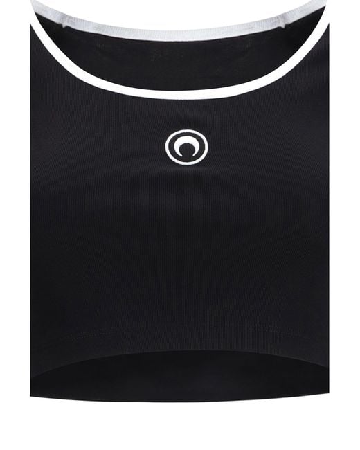 MARINE SERRE Black Moon Logo Bicolor Jersey Roundneck T-Shirt