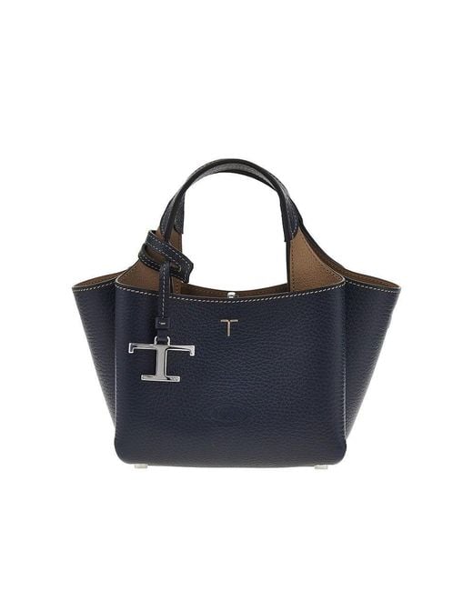 Tod's Blue Grained Leather Mini Shopping Bag