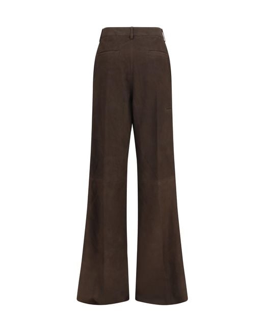 Rick Owens Brown Wide-Leg Suede Pants
