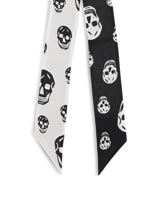 McQueen White Skull Ribbon Scarf