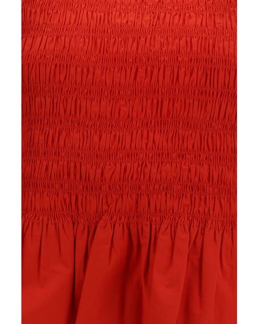 Ganni Red Ruched Cotton Top With Side Bows