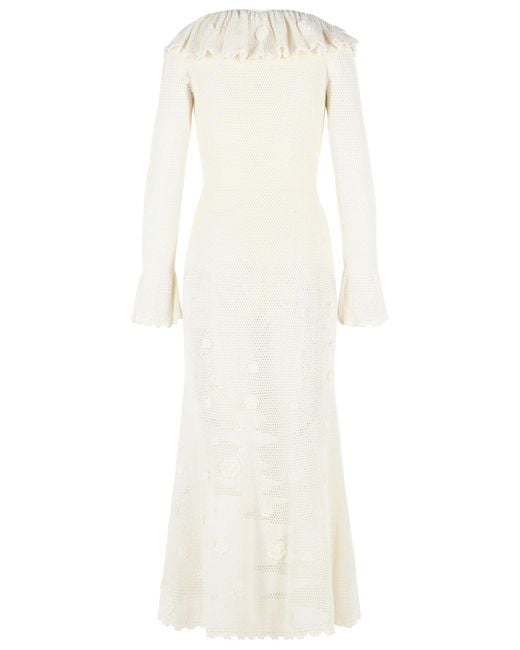 Self-Portrait White Self Portrait 'Floral Crochet' Midi Dress