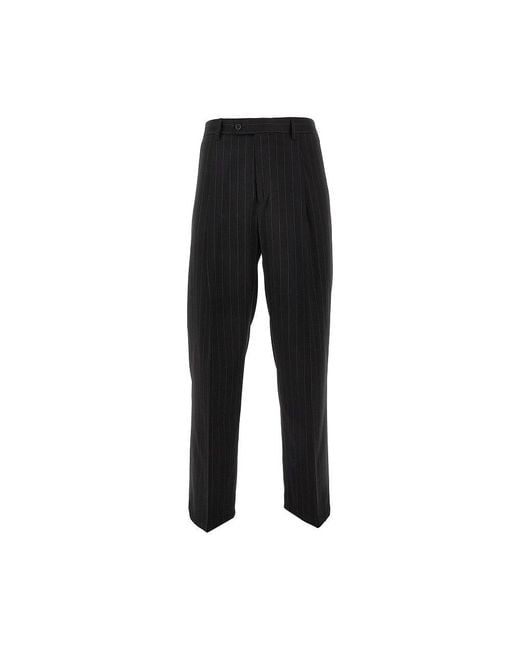 MARSĒM Black Pinstriped Twill Pants With Darts for men